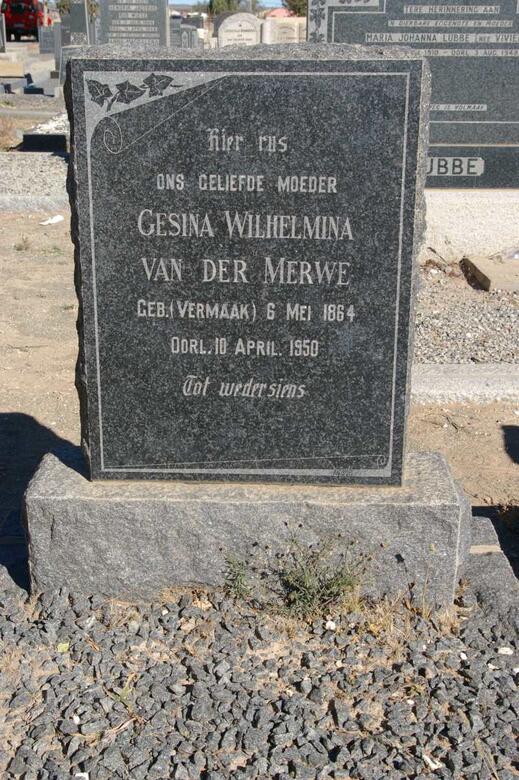 MERWE Gesina Wilhelmina, van der nee VERMAAK 1864-1950