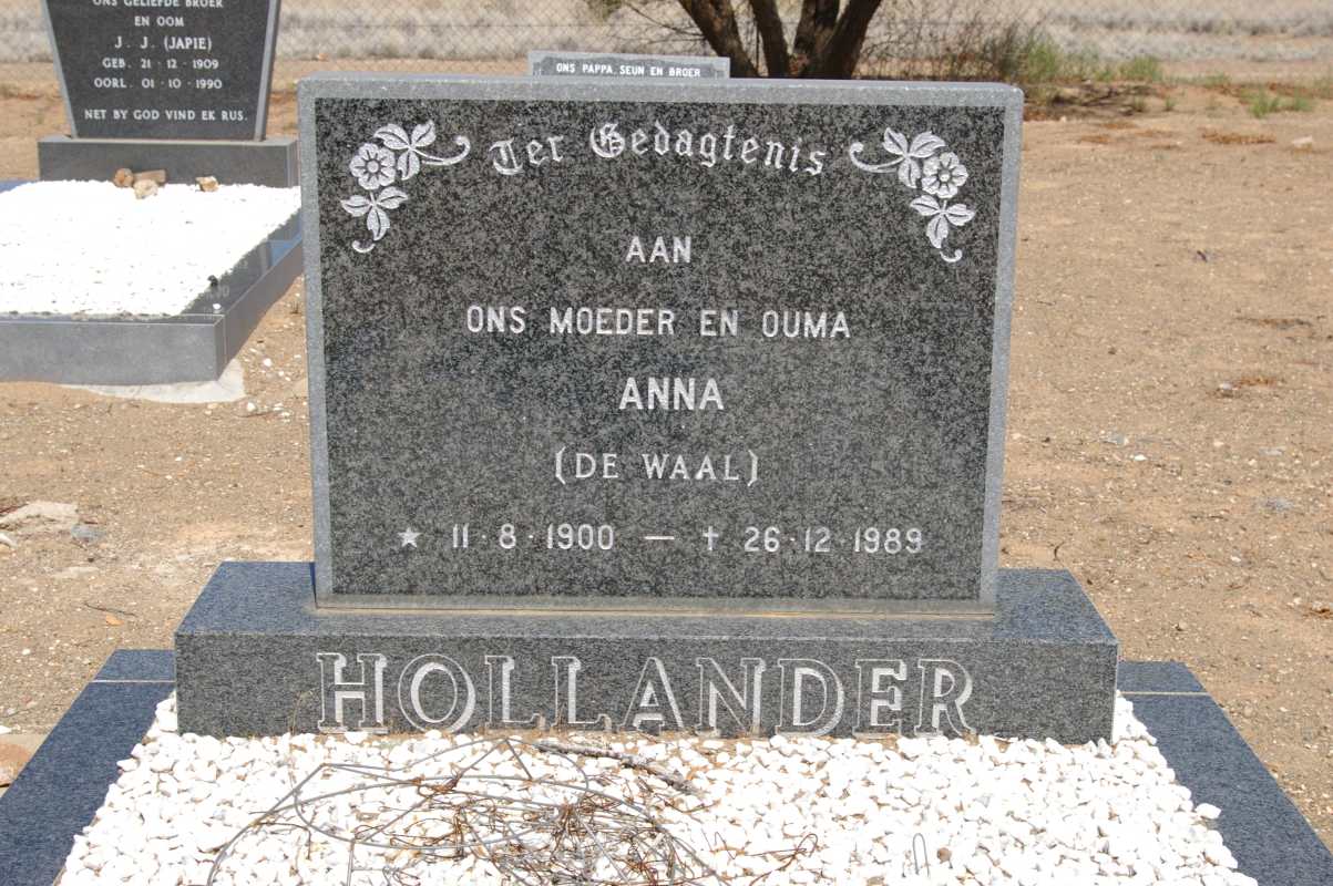 HOLLANDER Anna nee DE WAAL 1900-1989
