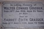GRASSICK Walter Edward -1936 & Harriet Edith -1959