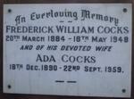 COCKS Frederick William 1884-1948 & Ada 1890-1959