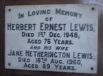 LEWIS Herbert Ernest -1948 & Jane Hetherington -1960