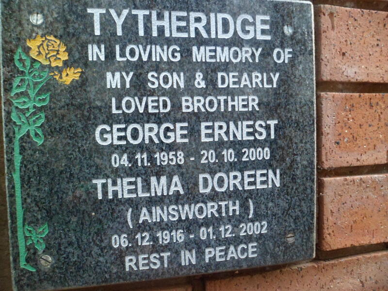 TYTHERIDGE Thelma Doreen AINSWORTH 1916-2002 :: TYTHERIDGE George Ernest 1958-2000