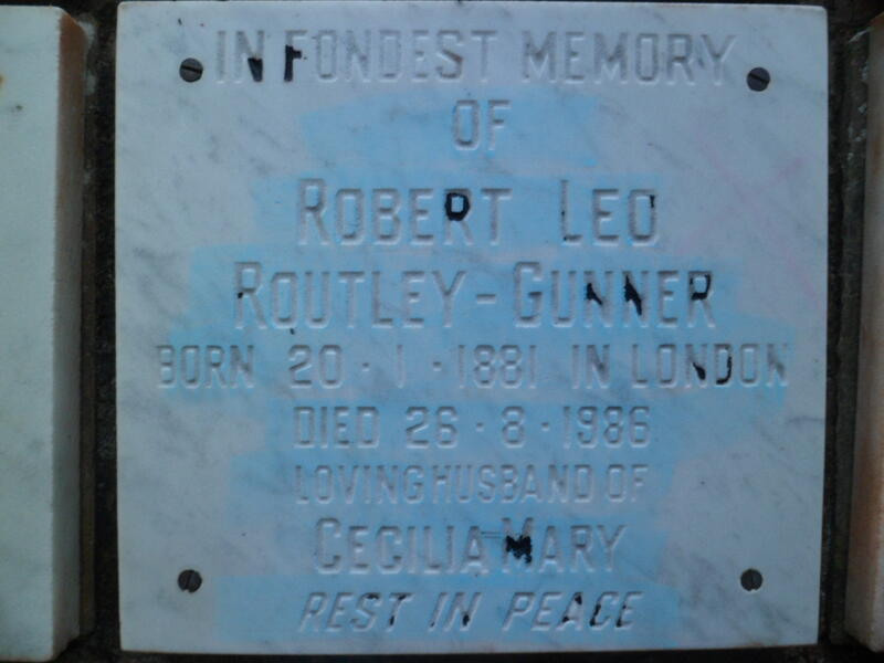 GUNNER Robert Leo, ROUTLEY 1881-1986