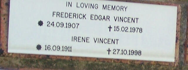 VINCENT Frederick Edgar 1907-1978 & Irene 1911-1998