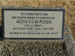 PLESSIS Aletta S.C., du nee V.D. WALT 1858-1946