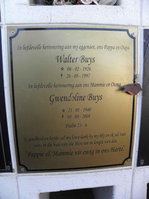 BUYS Walter 1926-1997 & Gwendoline 1940-2008