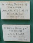 HESSE Johanna W.E.C. nee MARITZ 1892-1976 :: BOAKE D.C.B. 1907-1976