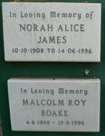 JAMES Norah Alice 1908-1996 :: BOAKE Malcolm Roy 1938-1996