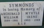 SYMMONDS Archibald William 1899-1981 & Myrtle Irene 1905-1988