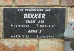 BEKKER Chris J.M. 1919-2002 & Anna S. 1924-2011