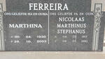 FERREIRA Nicolaas Marthinus Stephanus 1917-1982 & Marthina 1930-2003