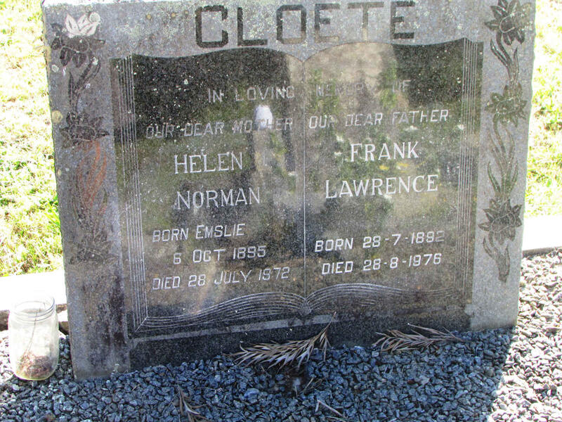 CLOETE Frank Lawrence 1892-1976 & Helen Norman EMSLIE 1895-1972