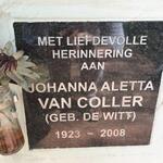 COLLER Johanna Aletta, van nee DE WITT 1923-2008