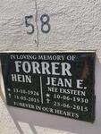 FORRER Hein 1926-2015 & Jean E. EKSTEEN 1930-2015