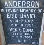 ANDERSON Eric Daniel 1917-1991 & Vera Edna 1920-2002