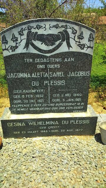 PLESSIS Sarel Jacobus, du 1840-1921 & Jacomina Aletta RADEMEYER 1852-1921