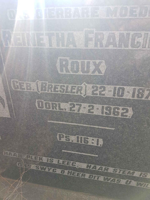 ROUX Reinetha Francina nee BRESLER 1879-1962