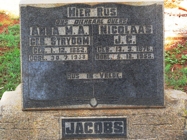 JACOBS Nicolaas J.G. 1876-1955 & Anna M.A. STRYDOM 1882-1958