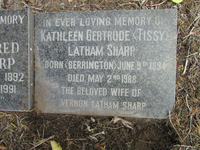 SHARP Kathleen Gertrude Latham nee BERRINGTON 1894-1988