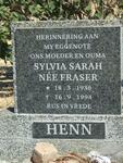 HENN Sylvia Sarah nee FRASER 1936-1994