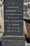 MERWE Anna Elizabeth, v.d. 1894-1972