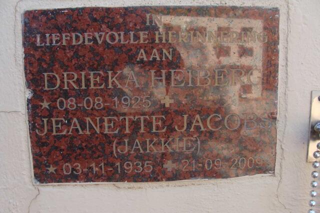 HEIBERG Drieka 1925- :: JACOBS Jeanette 1935-2009