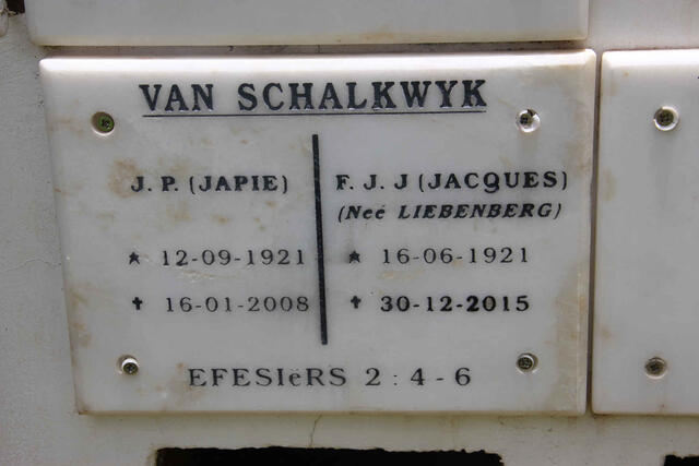 SCHALKWYK J.P. 1921-2008 & F.J.J. LIEBENBERG 1921-2015