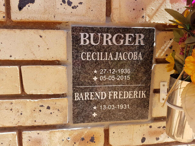 BURGER Barend Frederik 1931- & Cecilia Jacoba 1936-2015