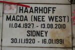 HAARHOFF Sidney 1920-1991 & Magda WEST 1927-2010