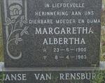 RENSBURG Margaretha Albertha, Janse van 1900-1983
