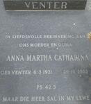 VENTER Anna Martha Catharina 1921-2002