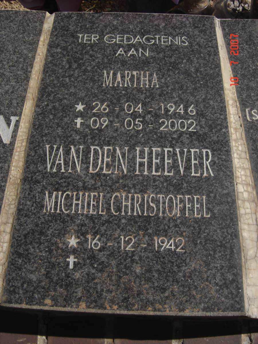 HEEVER Michiel Christoffel, van den 1942-  & Martha 1946-2002
