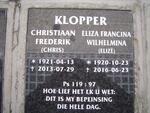 KLOPPER Christiaan Frederik 1921-1913 & Eliza Francina Wilhelmina 1920-2016