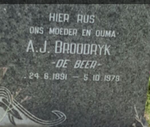 BROODRYK A. J. nee DE BEER 1891-1978