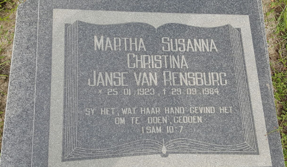 RENSBURG Martha Susanna Christina, Janse van 1923-1984
