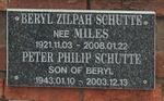 SCHUTTE Beryl Zilpah nee MILES 1921-2008 :: SCHUTTE Peter Philip 1943-2003