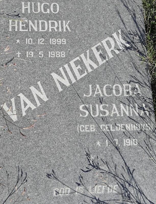 NIEKERK Hugo Hendrik, van 1899-1988 & Jacoba Susanna GELDENHUYS 1910-