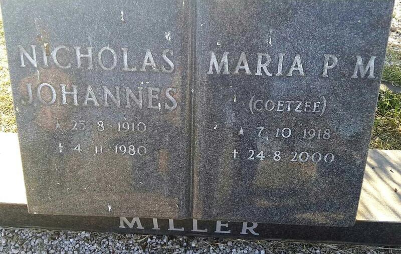 MILLER Nicholas Johannes 1910-1980 & Maria Petronella Magrieta COETZEE 1918-2000