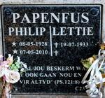 PAPENFUS Philip 1928-2010 & Lettie 1933-