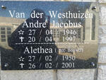 WESTHUIZEN Andre Jacobus, van der 1946-1997 & Alethea BOUWER 1950-2001