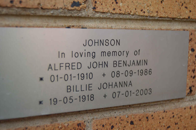 BENJAMIN Alfred John 1910-1986 & Billie Johanna 1918-2003
