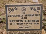 BEER Matthys J., de 1920-1951