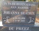 PREEZ Johanna Beatrix, du 1916-2007