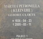 CALDWELL Martha Petronella nee CLOETE 1936-2005