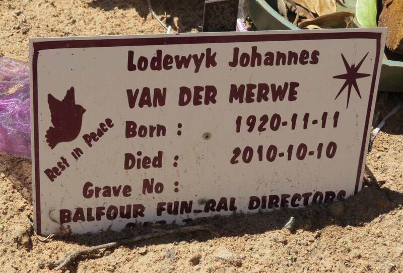 MERWE Lodewyk Johannes, van der 1920-2010
