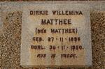 MATTHEE Dirkie Wilhelmina nee MATTHEE 1896-1950