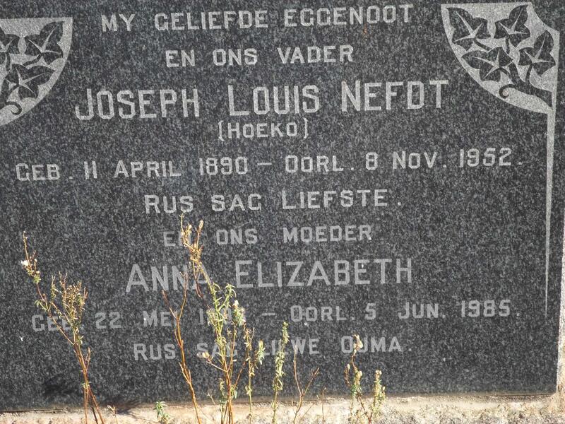 NEFDT Joseph Louis 1890-1952 & Anna Elizabeth -1985