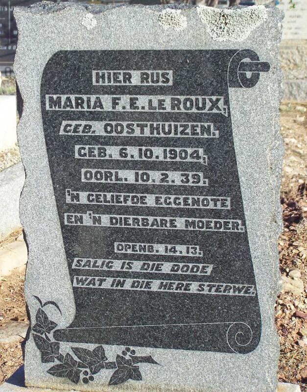 ROUX Maria F.E., le nee OOSTHUIZEN 1904-1939