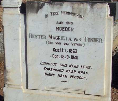 TONDER Hester Magrieta, van nee VAN DER VYVER 1863-1941