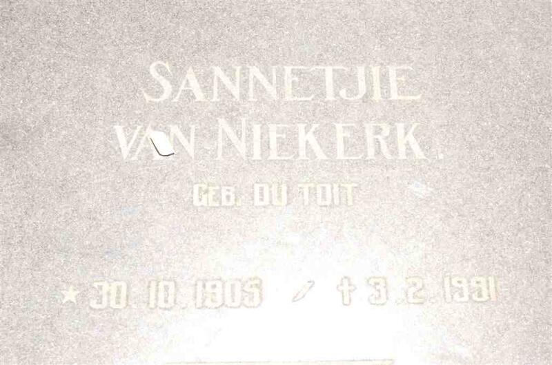 NIEKERK Sannetjie, van nee DU TOIT 1905-1991